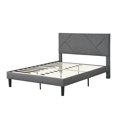 Full Size Upholstered Platform Bed with Headboard, Wood Slat Support