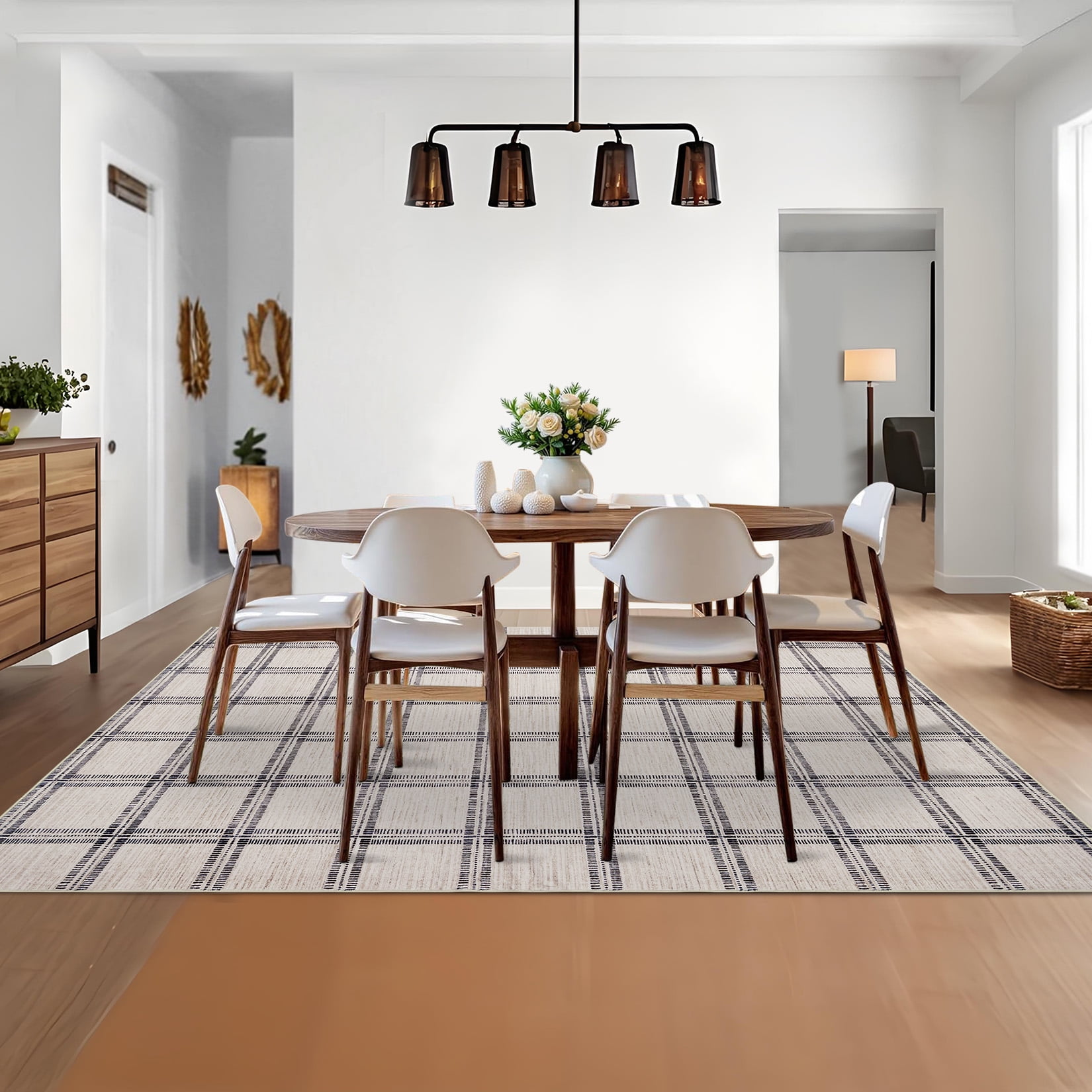 Nasitip Modern Geometric Plaid Pattern Beige 9'x12' Area Rugs for Living Room Soft Low Pile Non-Sliping, Machine Washable