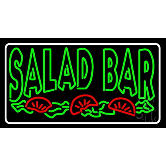 Green Block Salad Bar LED Neon Sign 13 x 24 - inches, Clear Edge Cut Acrylic Backing, with Dimmer - Bright and Premium built indoor LED Neon Sign for restaurant window and interior decor.