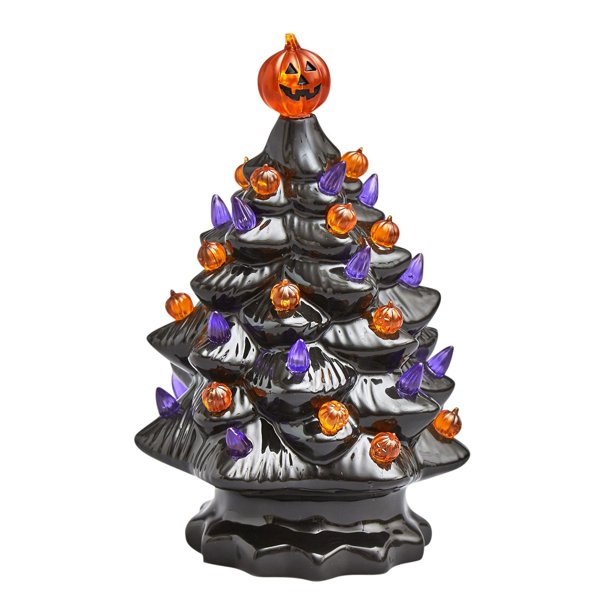 Árbol de Halloween de resina iluminado, decoración de mesa a pilas