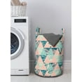 thumbnail image 3 of Tropical Laundry Bag, Contemporary Triangles Graphic of Branches Stripes in Pastel Colors, Basket with Handles Drawstring Closure for Laundromats, 13" x 19", Pale Pink and Petrol Blue, by Ambesonne, 3 of 4