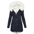 thumbnail image 2 of Women's Jackets Winter Womens Winter Jackets Long Warm Winter Fleece Coats with Pockets Zip up Button Parka Coats Thicken Padded Outwear Overcoats Lightweight Travel Jacket for Women S-11 Navy XL, 2 of 3