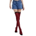 thumbnail image 1 of Dsscvnef Bas de Noël Danse Fête Multicolore Rayures Genou Chaussettes Longueur Chaude et Froide Contrôle de Taille Bas de Compression pour Femmes, 1 of 3
