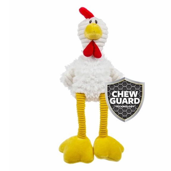 TrustyPup Tall Toes Plush Squeaky Chicken Dog Toy with Chew Guard Technology, White, Large