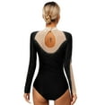 thumbnail image 3 of Raenseen Womens Shiny Rhinestone Mock Neck Long Sleeves Jumpsuit Gymnastic Training Leotard Ballet Black XL, 3 of 9
