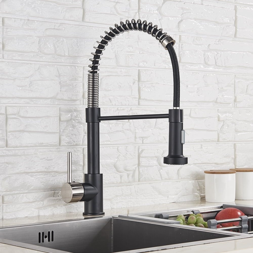 Senlesen Black Brushed Nickel Kitchen Sink Faucet Pull Down Sprayer Deck Mounted