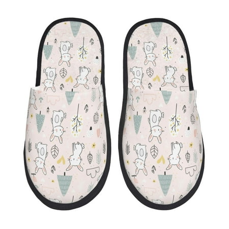 Balery Rabbit Forest Slient Indoor Furry Fleece Comfort House Shoes Soft Non-Slip Home Shoes Cotton slippers House Slippers-- Medium