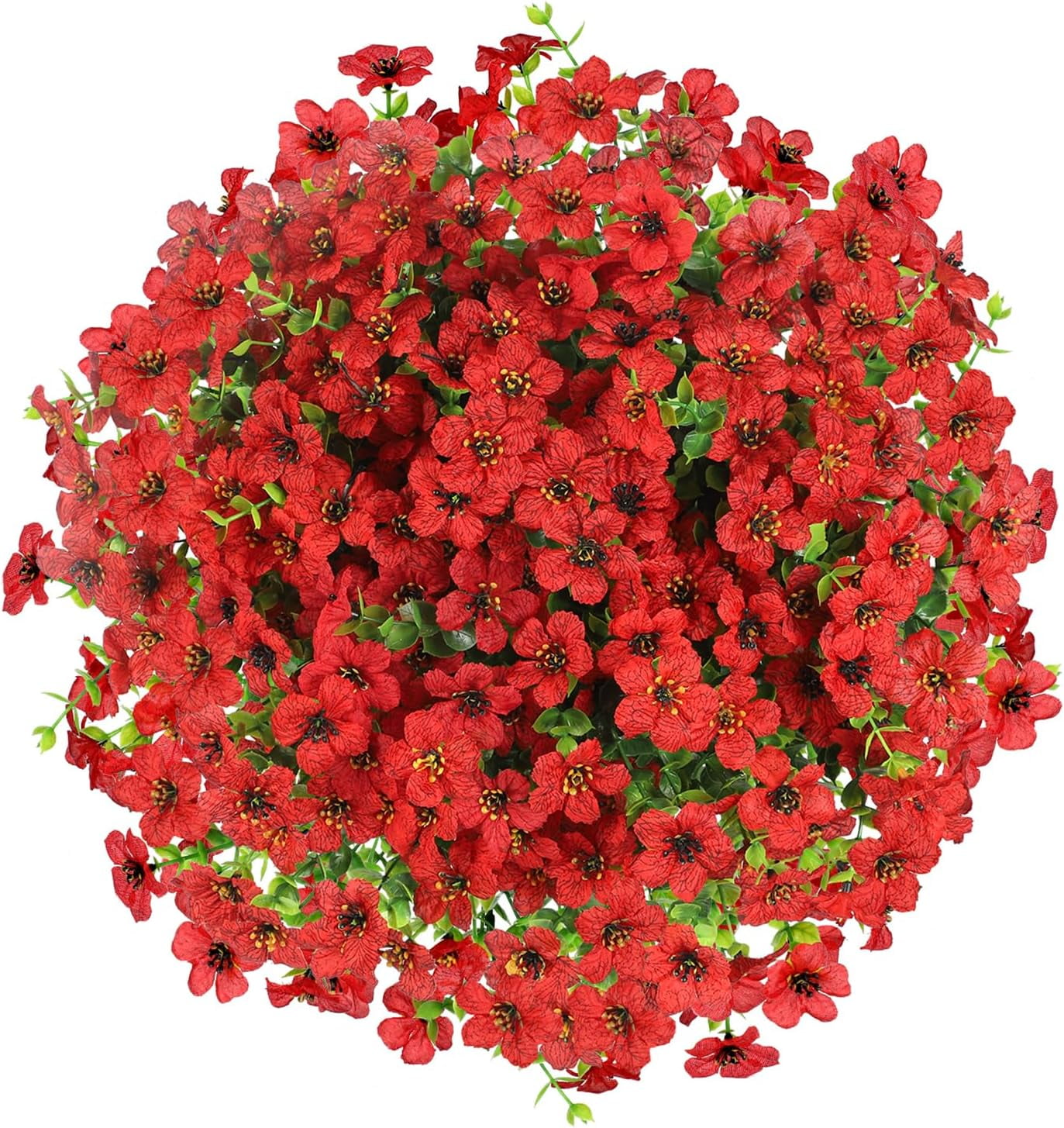 Artificial Flowers for Outdoors Plants Fake Plants Uv Resistant Faux Plastic Daffodils Flower Greenery Boxwood for Spring Planters Outdoor Front Porch Garden Porch Patio Decoration (Red)