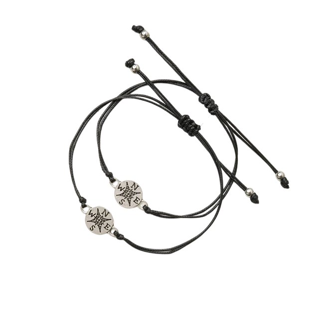 keepw 2 Pieces Couple Bracelets with Charm Adjustable Length Rope Wrist Jewelry Set Simple Hand-made Hand Chain Teenagers Wear
