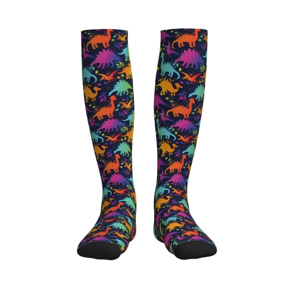 Rateoe Colorful Dinosaur Compression Socks for Women and Men 20-30mmHg-Circulation Support Socks Knee High Nurse Pregnant Running Medical and Travel Athletic