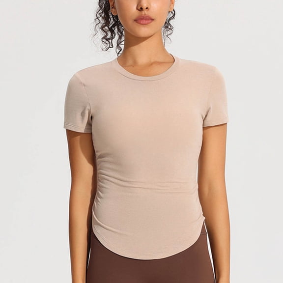 Women's Casual Oversize Solid Color Round Neck Short Sleeve T-Shirt, Soft Polyester Spandex Blend Top for Daily Wear