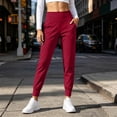 thumbnail image 2 of Risckoth Women's Jogger Leggings High Waist Front Pockets Cuffed Ankle Slim Fit Yoga Pants S-2XL, Red, 2 of 7