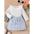 thumbnail image 3 of xiaxaixu Baby Girl Fall Outfits Rib Knit Doll Collar Long Sleeve Rompers Buttons Plaid Skirts 2Pcs Clothes Set, 3 of 8