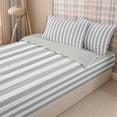 thumbnail image 3 of Meiyoeat Retro Pinstripe Zipper Full Size Comforter Sets with Fitted Sheet and 2 Pillowcases, Modern Straight Line Zipper Bedding Set, Gray White,Grey Reversible,4pcs, 3 of 6