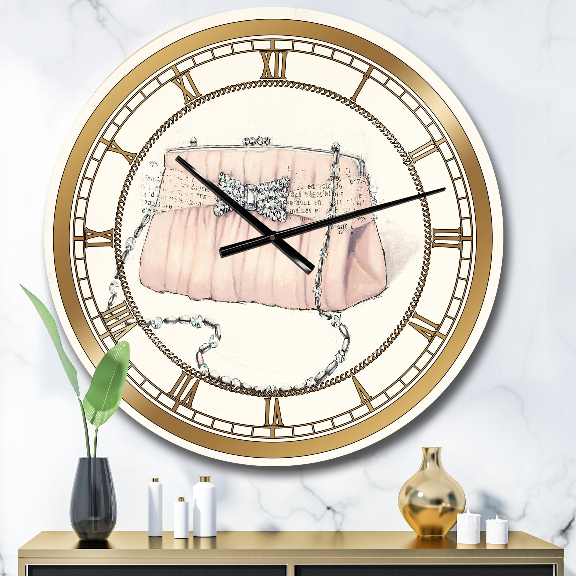 Designart 'Glamorous Sparkle Purse II' Glam wall clock