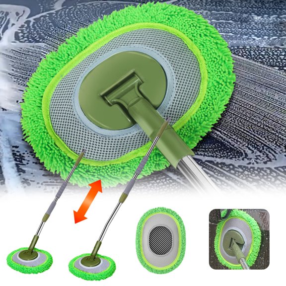 JLFNYA Scrub Brush,Cleaning Brush Car Wash Mop 15 Degrees Bend Car Cleaning Brush Car Wash Brush Telescoping Long Handle Cleaning Mop Chenille for Car Wash Care