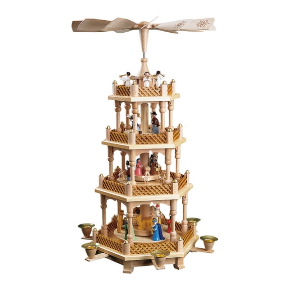 Richard Glaesser Seiffen 3-Tier Christmas Pyramid Nativity Scene, 54 cm Wood