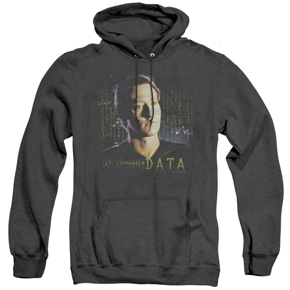 Star Trek Data Adult Heather Hoodie Sweatshirt Black