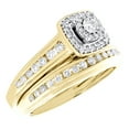 thumbnail image 2 of 14K Yellow Gold Diamond Trio Set Tiered Halo Bridal Rings + Wedding Band 0.87 Ct, 2 of 7