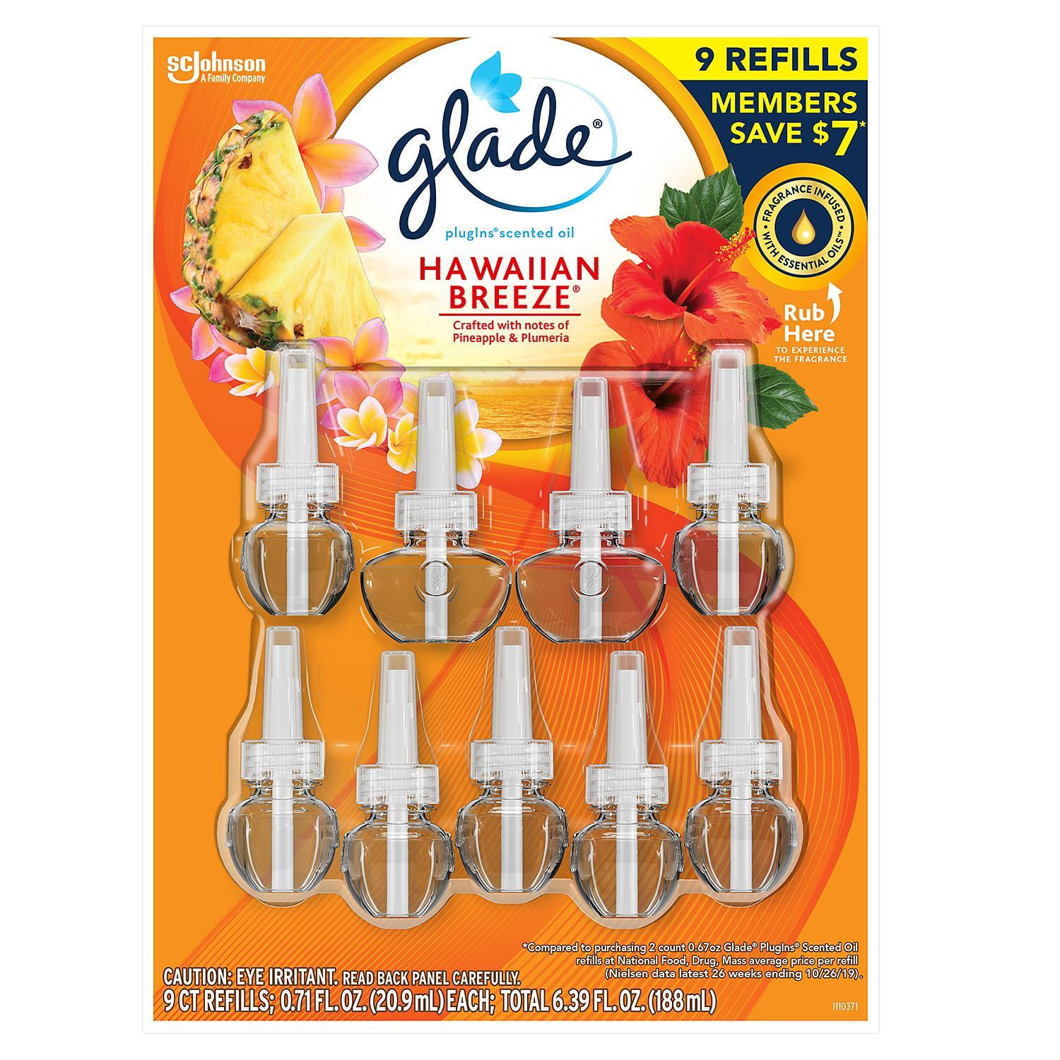 Glade PlugIns Scented Oil Refill, Essential Oil Infused Wall Plug In, 6