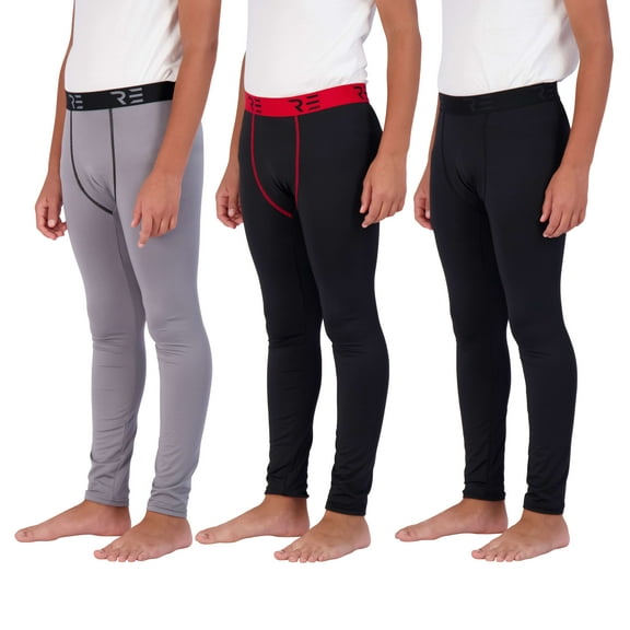 Real Essentials 3 Pack: Youth Boys Compression Pants Leggings Tights Baselayer Cold Gear for Sports Football Basketball