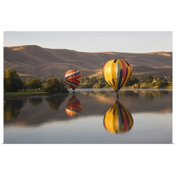 Great BIG Canvas | "The Great Prosser Balloon Rally, Hot Air Balloons over the Yakima River" Art Print - 24x16