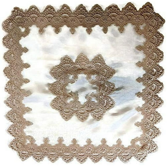 Doily Boutique Tablecloth or Table Topper Square with Gold European Lace and Antique White Fabric Size 34 inches