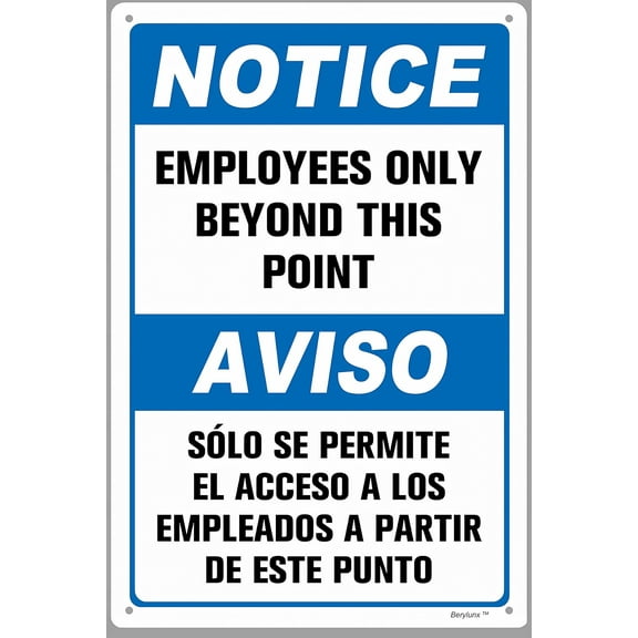 Warning Sign Employees Only Beyond This Point - 8"x12" Notice Sign, Staff-Only Decor for Home Business Office Building