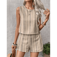 thumbnail image 5 of Women'S Summer 2 Piece Outfits Geo Striped Crewneck Tank and Shorts Going Out Set Khaki L, 5 of 7