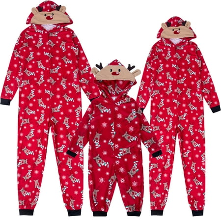 

Christmas Family Matching One Piece Pajamas Set Santa Claus Printed PJs Hooded Jumpsuit Parent-Child Zipper Xmas Sleepwear