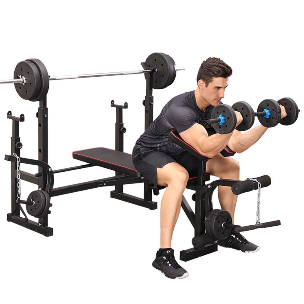 Details about  / Weight Bench Set W// Weight Gym Sit Up Bench Press Lifting Barbell Rack Exercise