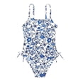thumbnail image 3 of JAJAHO Girls One Piece Swimsuit Floral Print Side Drawstring Spaghetti Strap Full Coverage Ruched Bathing Suit For Kids Teens 7-18Y, 3 of 5