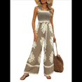 thumbnail image 1 of Mono Informal de una Pieza para Mujer, Estilo Bohemio, para Verano, con Tirantes Fruncidos, Pierna , Pantalones Largos y Bolsillos Caqui L, 1 of 6