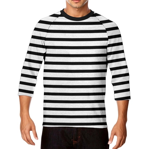 CONZONE Carnival Men's T-Shirts 3/4 Sleeve T Shirts for Men Casual Crew Neck Striped Lightweight Tees Soft Cozy Athletic Tops