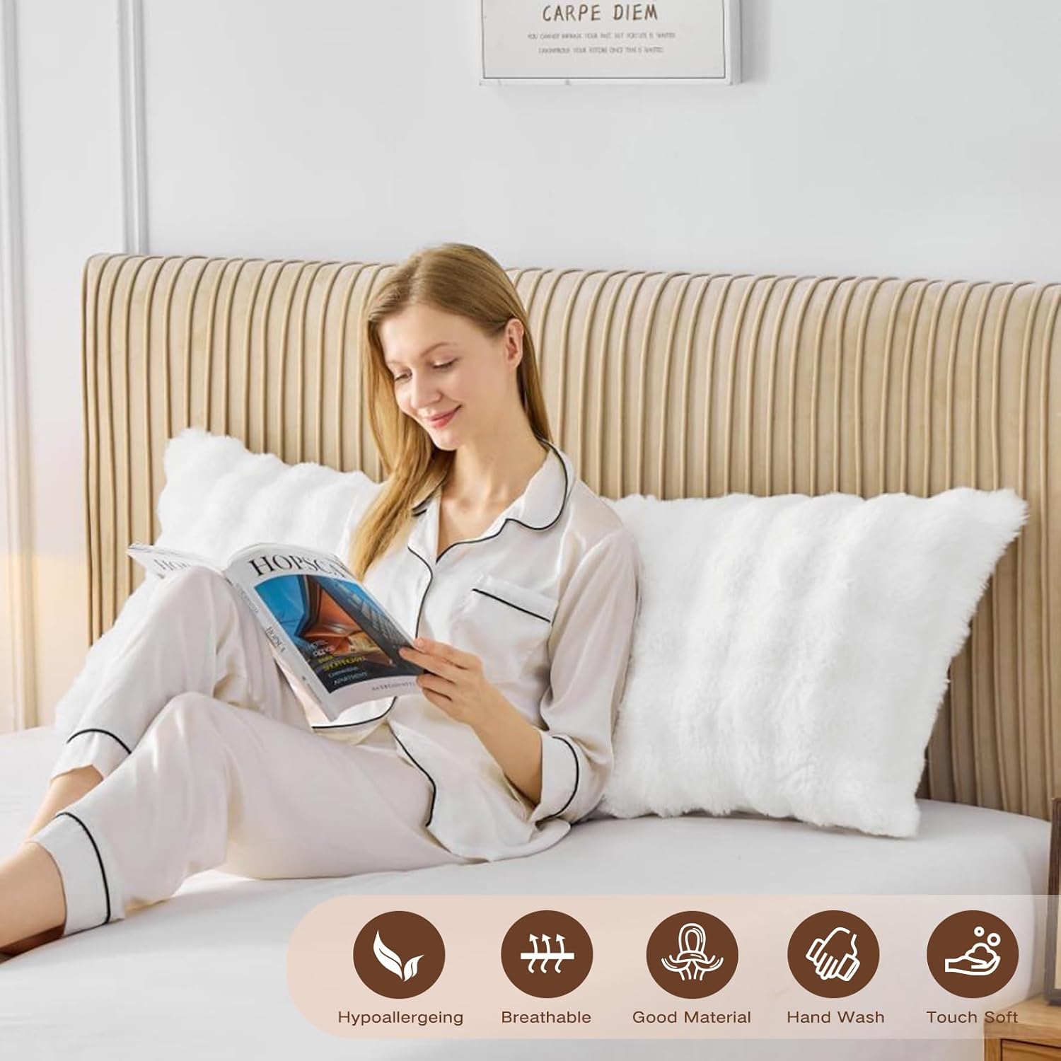 ANHXN Fluffy Adult Body Pillow - Sturdy body pillowcase, adjustable height, soft support for side lying, washable