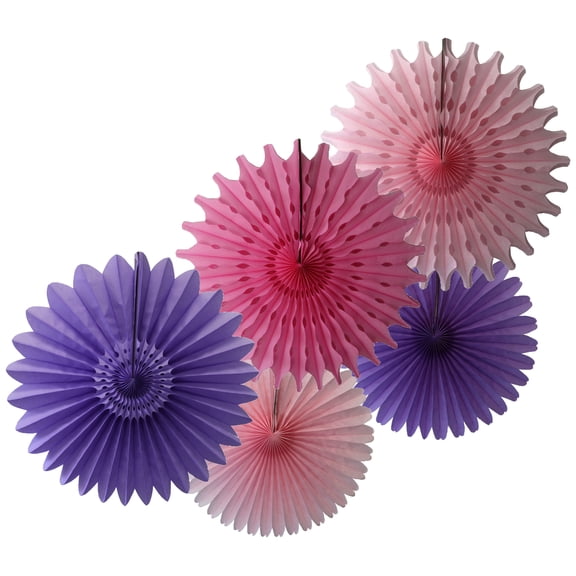 Tissue Paper Fan Collection - 5 Assorted Fans (Lavender Pink)