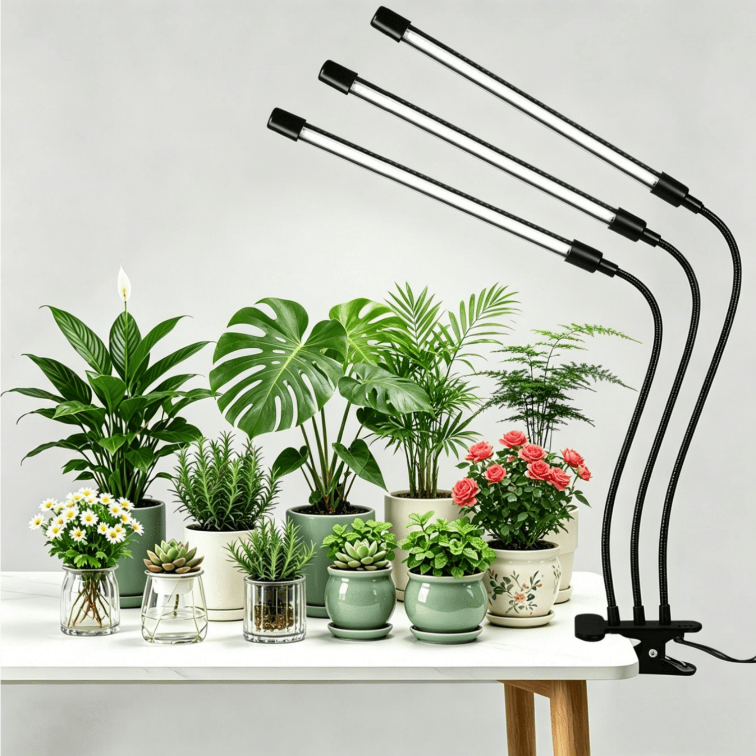LED Grow Lights Indoor Plants Hydroponics Full Spectrum Plant Growing Light,3-Head Clip-On Plant Grow Light with 9 Dimmable Brightness Levels