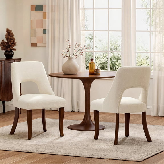 FFZ Set of 2 Chenille Dining Chairs with Solid Wood Legs and Tufted Backrest, 19.7 x 24.8 x 31.5 inch, Beige