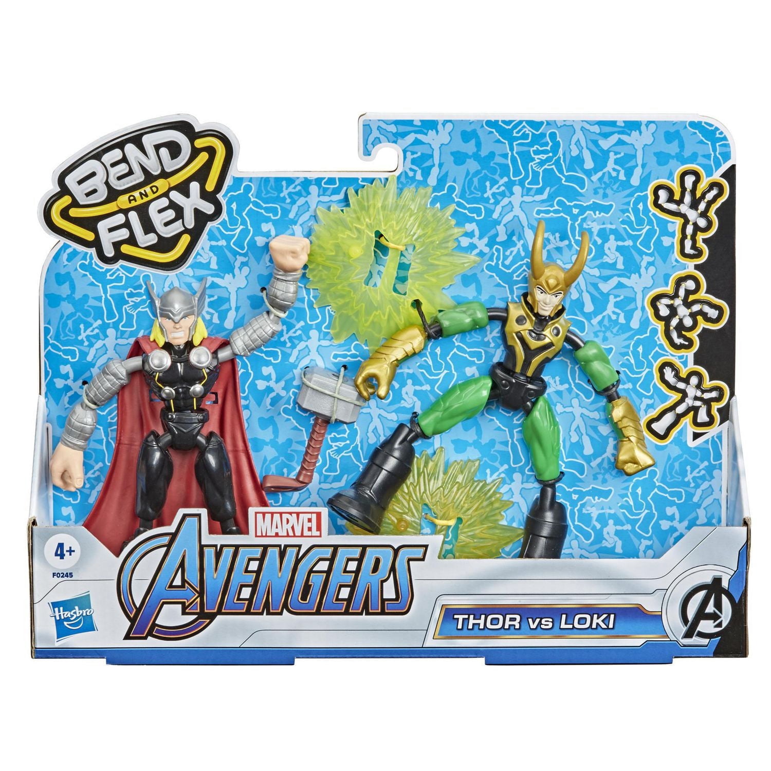 Marvel Avengers Bend and Flex Thor Vs. Loki Action Figure Toys, 6-Inch Flexible Figures, Includes 2 Accessories, Ages 4 And Up