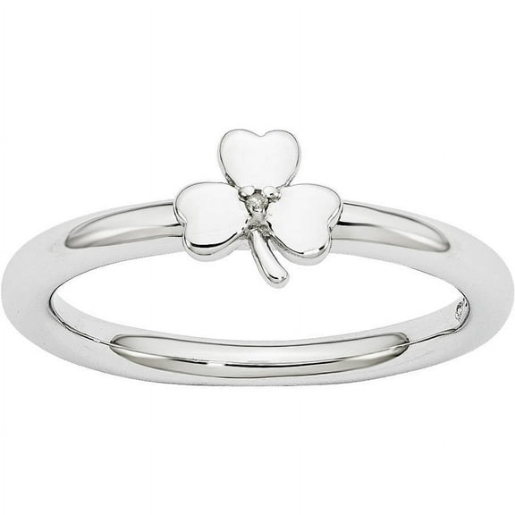 Diamond Sterling Silver Rhodium Clover Ring
