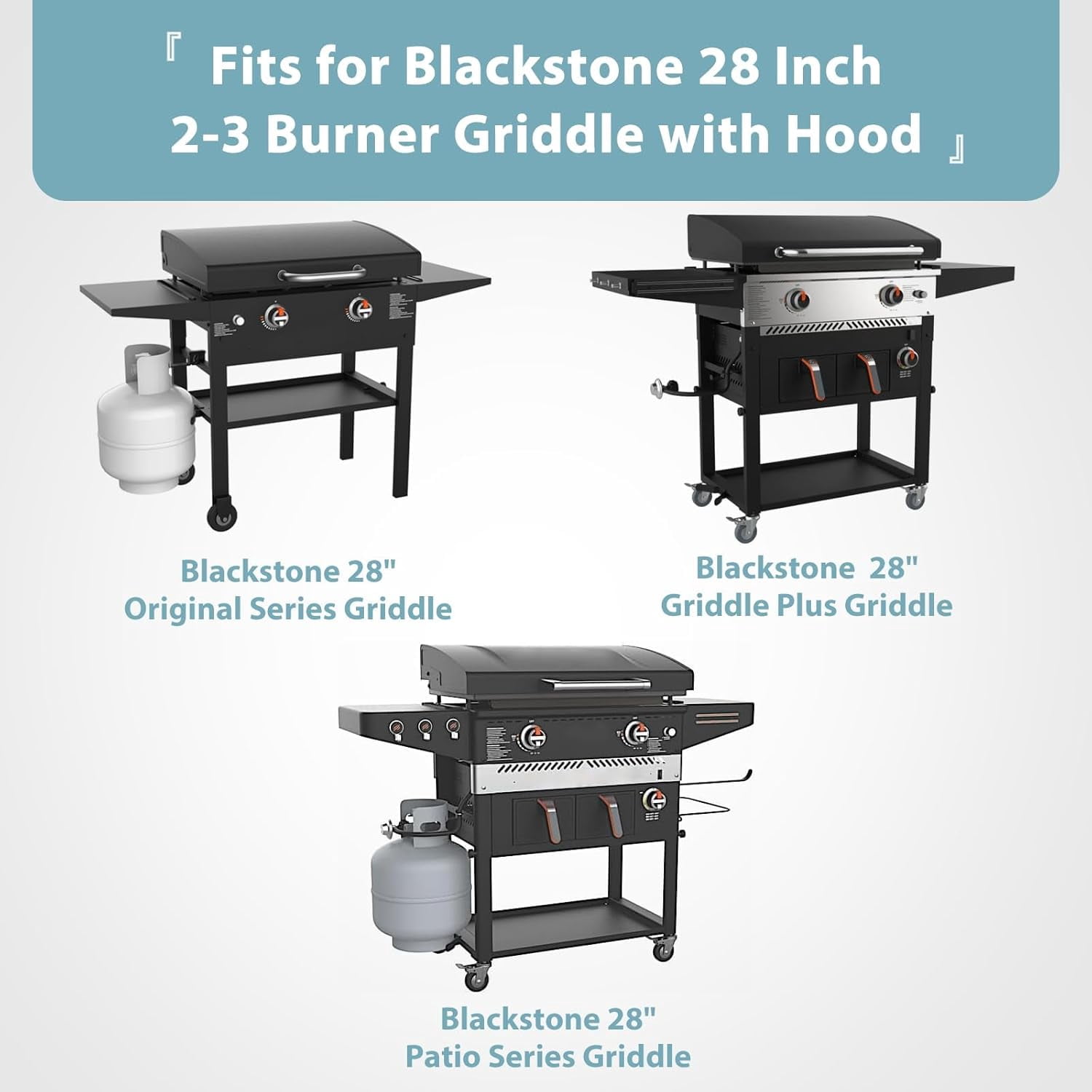 Griddle Cover for Blackstone 28 Inch Griddle with Hood, Heavy Duty Waterproof 5483 Premium Flat Top Gas Grill Cover with Large Air Vent and Click-Close Straps, Black