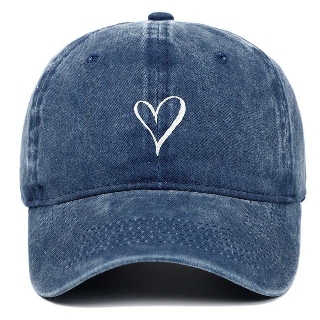 WEIYLL Womens Men Baseball Cap New Fashionable Heart Embroidered Pure Washed Navy Casual Visors Hat One Size