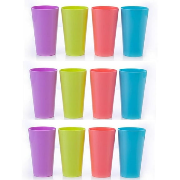 Trianu Kids Plastic Cups Set of 12 - 9 oz Toddler Cups Reusable and BPA-Free Drinking Cups for Kids, Bright Colors