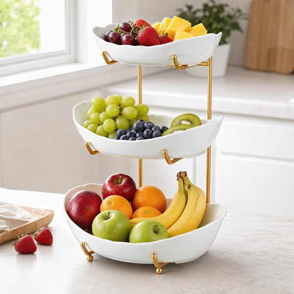 CHICCLO Fruit Basket, Fruit Baskets for Kitchen, 3-Tier Fruit Holder, 7.1"(L)x4.7"(W)x14.2"(H), Pack of 1, Gold