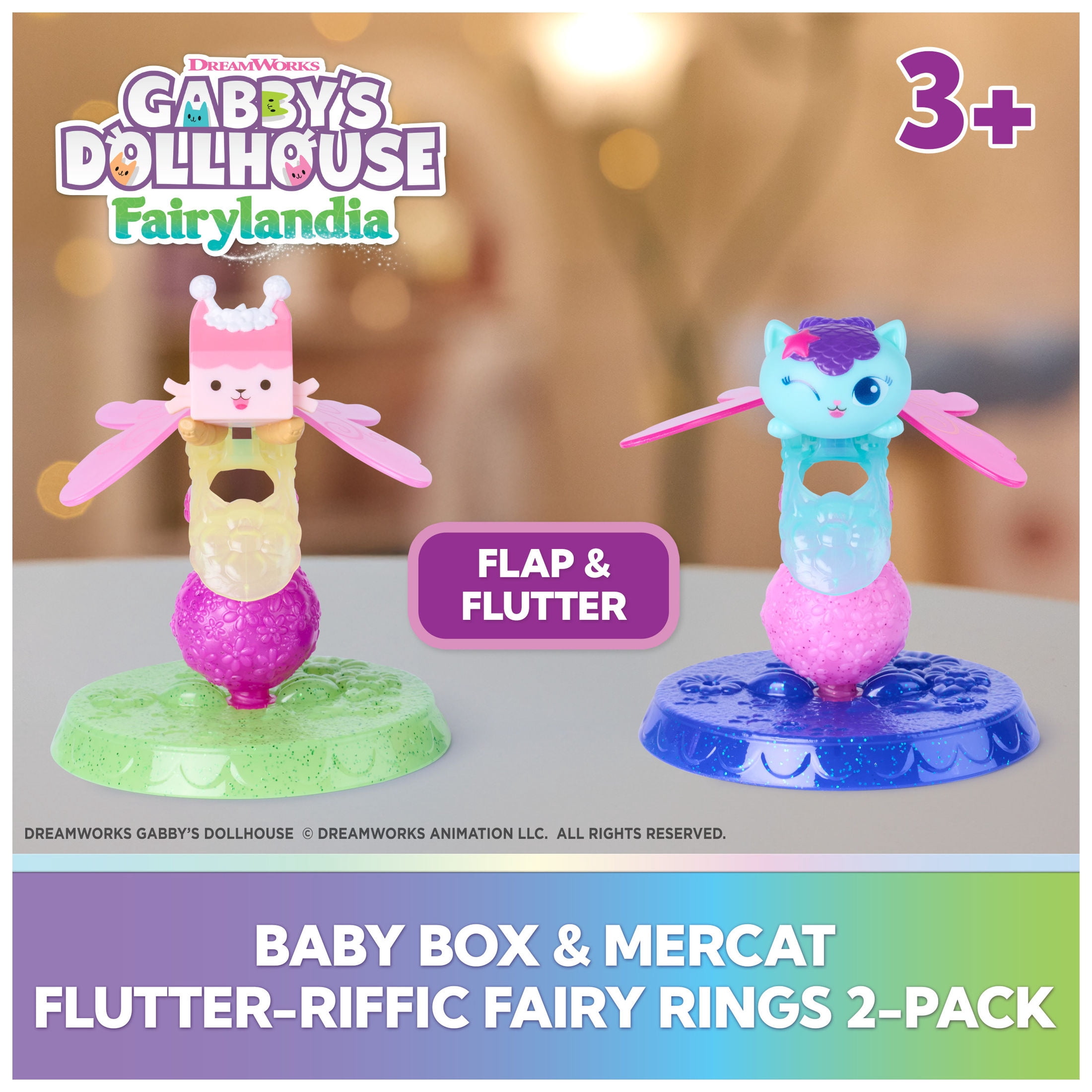 Gabby's Dollhouse Fairylandia, Baby Box & MerCat Flutter-riffic Fairy Rings 2-Pack, For Kids Ages 3 and up