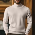 thumbnail image 2 of Wutalume Men's Turtleneck Slim Fit Pullover Plus Velvet Long Sleeve Solid Color Sweater, Warm and Soft for Cold Days,Khaki L, 2 of 4