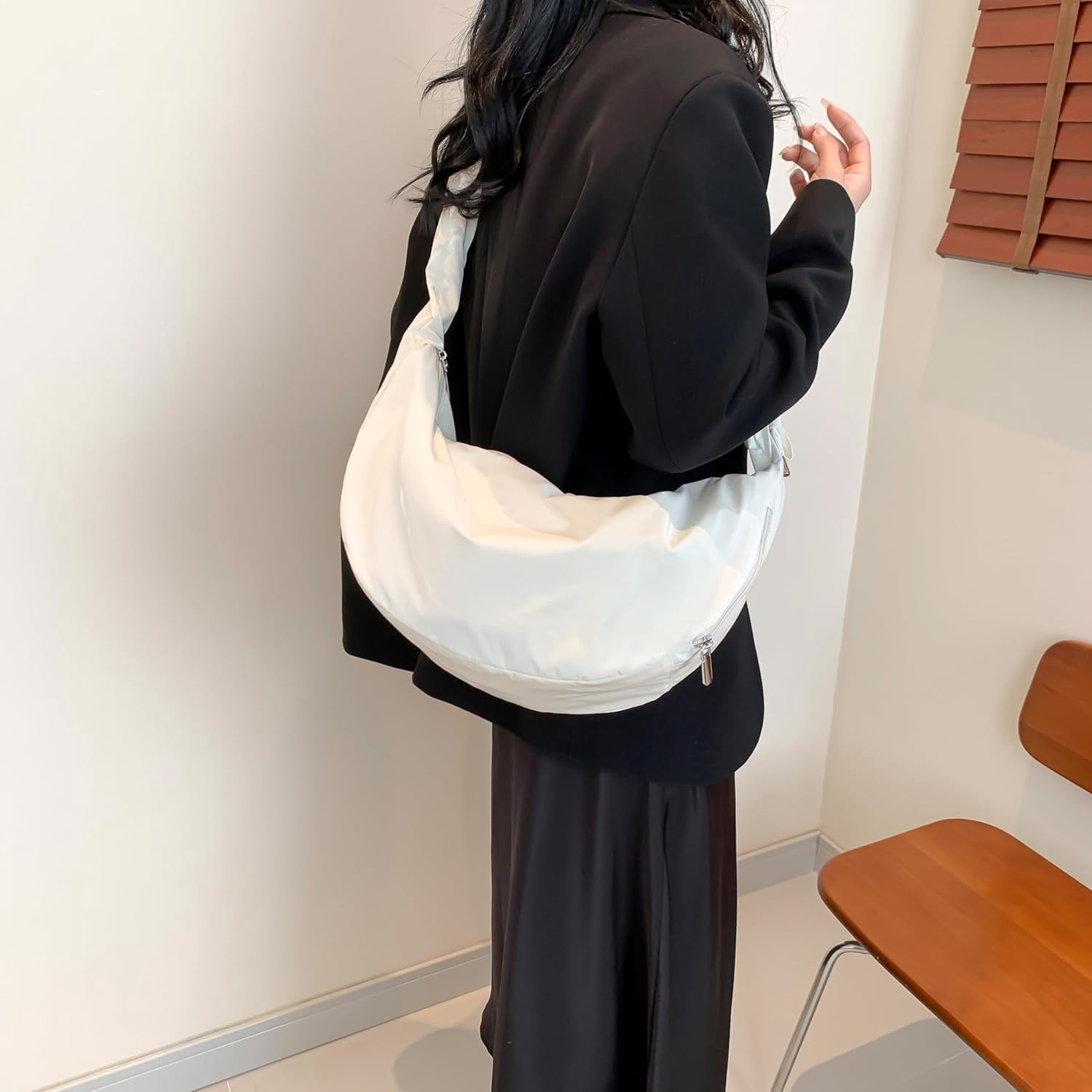 CoCoMangos Large Nylon Hobo Crossbody Bag for Women Sling Crescent Bag Trendy Shoulder Bag Casual Handbag Travel Purse
