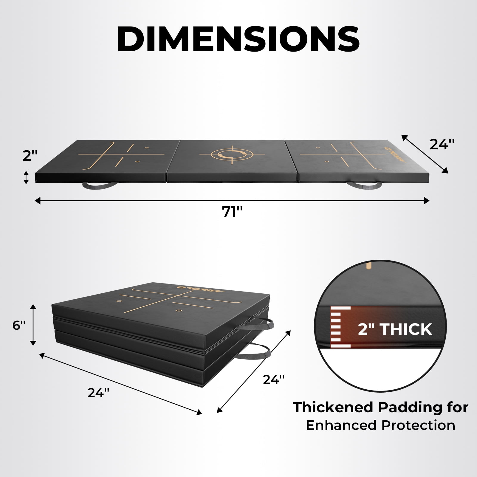 Mikolo Tri-Fold Folding Gymnastics Mat Anti Tear Yoga Mat Carrying Handles for Home Gym , Thick Portable Exercise Mat and Tumbling Mat for Stretching, Pilates, Aerobics Workouts