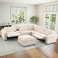 thumbnail image 3 of Bonzy Home Sectional Sofa Electric Recliner Corduroy Sectional Couch with Cup Holders Ottoman Sofa Set with Hidden Storage and Wireless Charge, Beige, 3 of 7