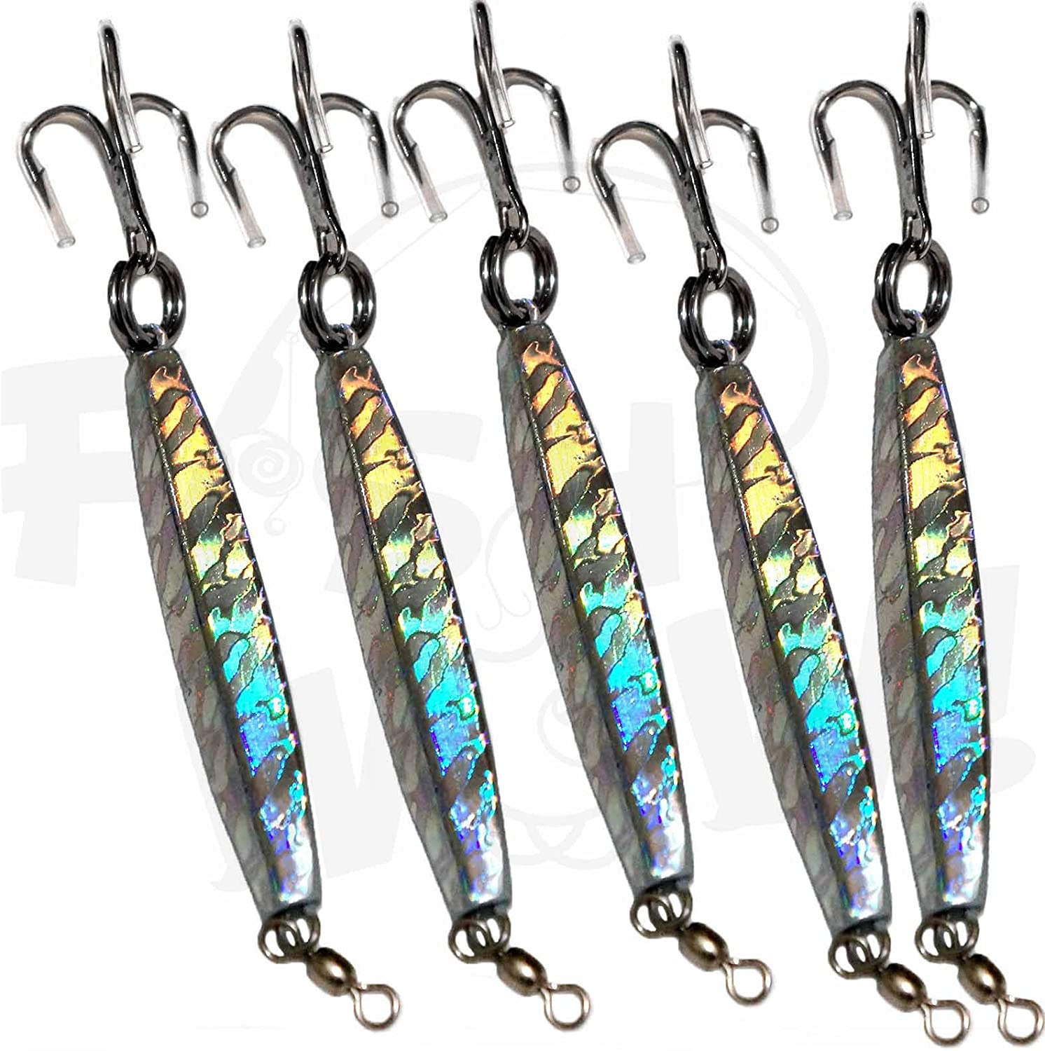 5pcs Fish WOW!® 2oz Diamond Jig Mylar Holographic Laser jigs with a Treble Hook